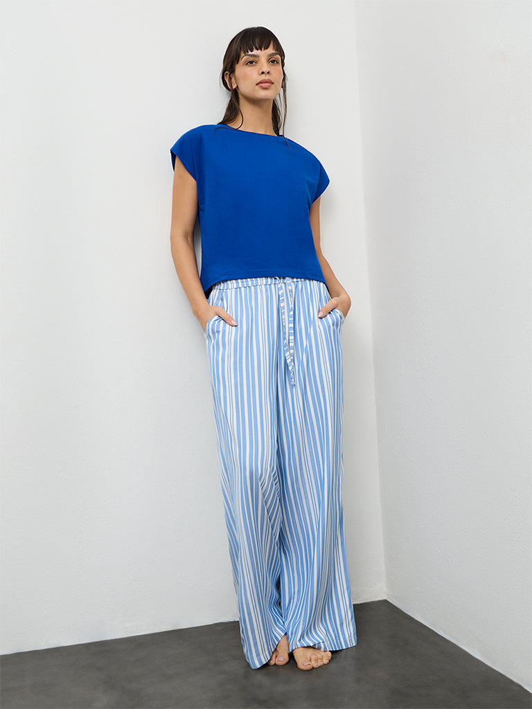 Wunderlove Blue Striped High-Rise Pyjamas