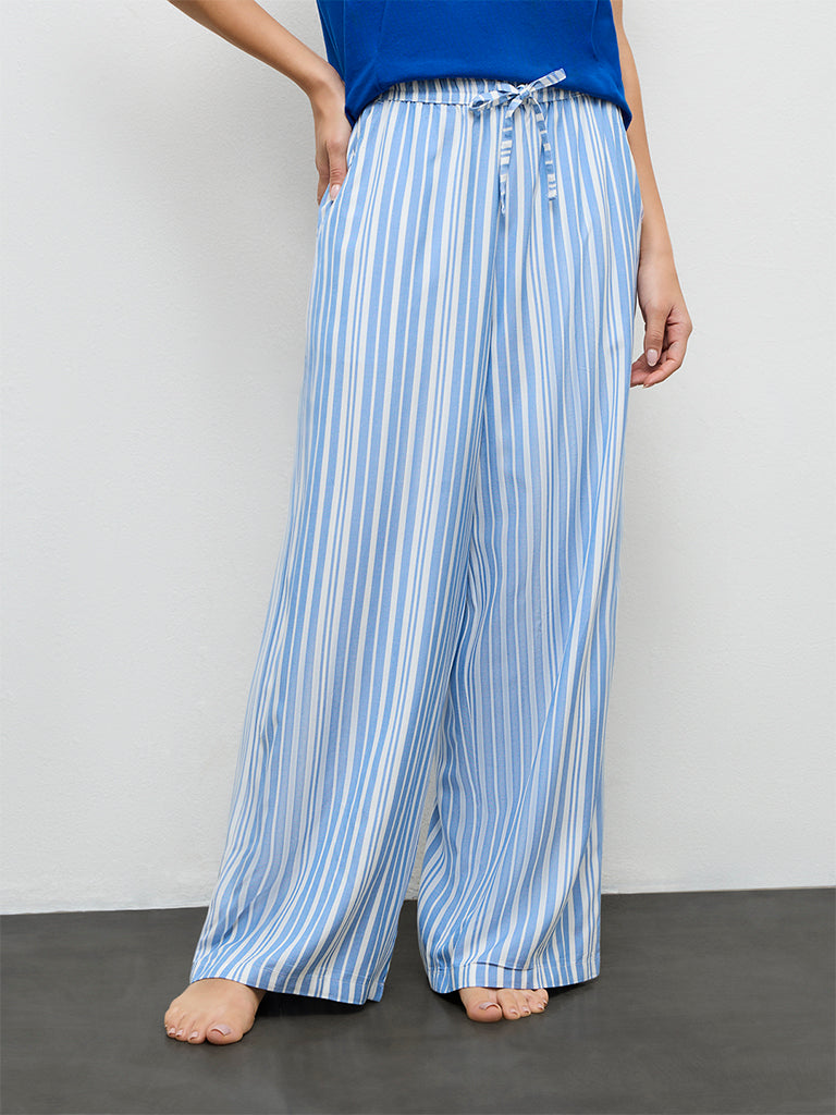 Wunderlove Blue Striped High-Rise Pyjamas