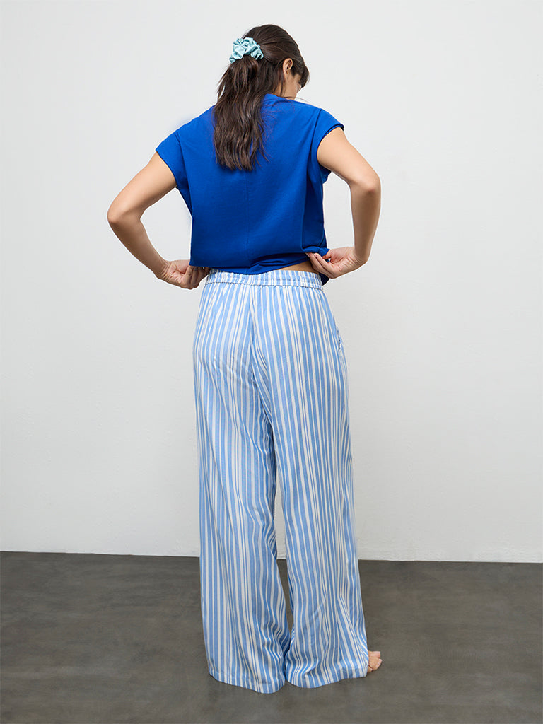 Wunderlove Blue Striped High-Rise Pyjamas