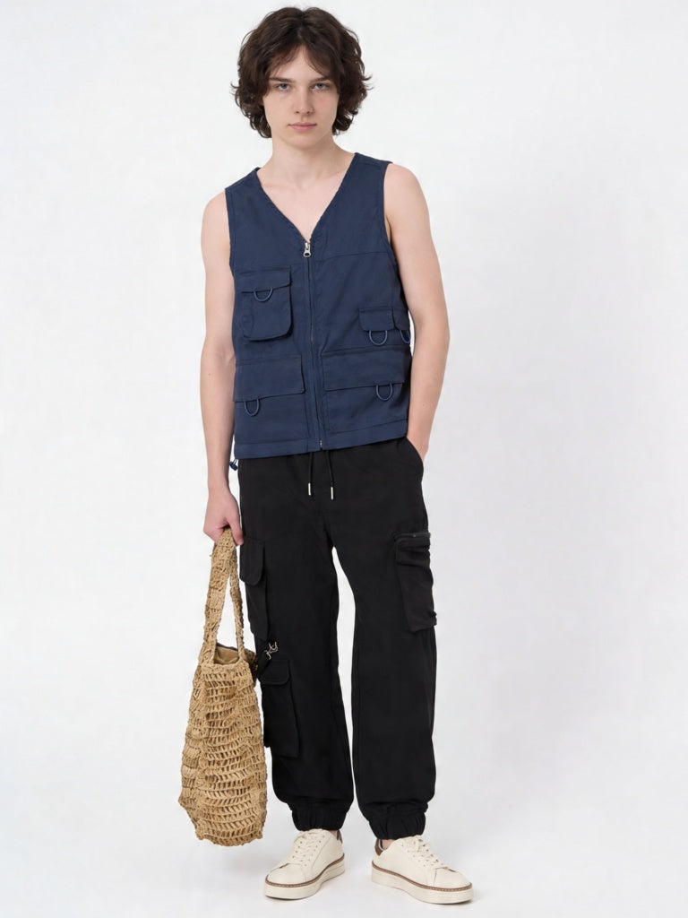 Boys Navy Cotton-Blend Jacket