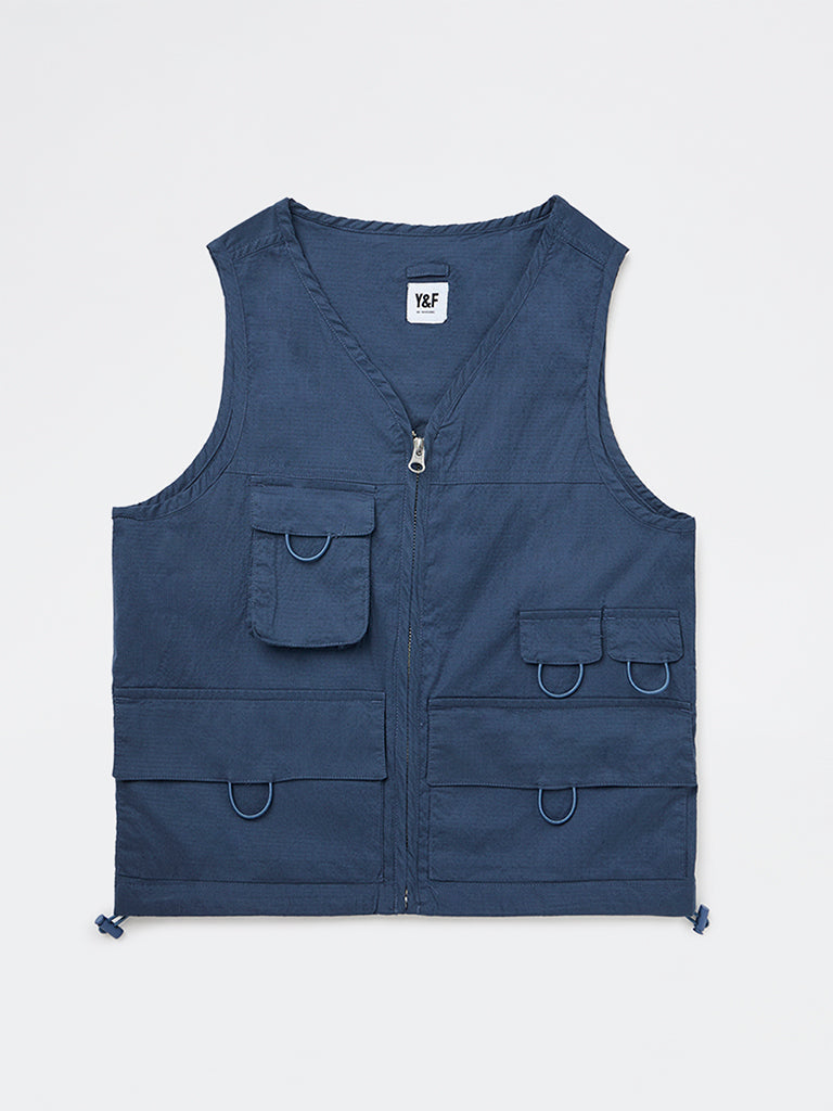 Boys Navy Cotton-Blend Jacket
