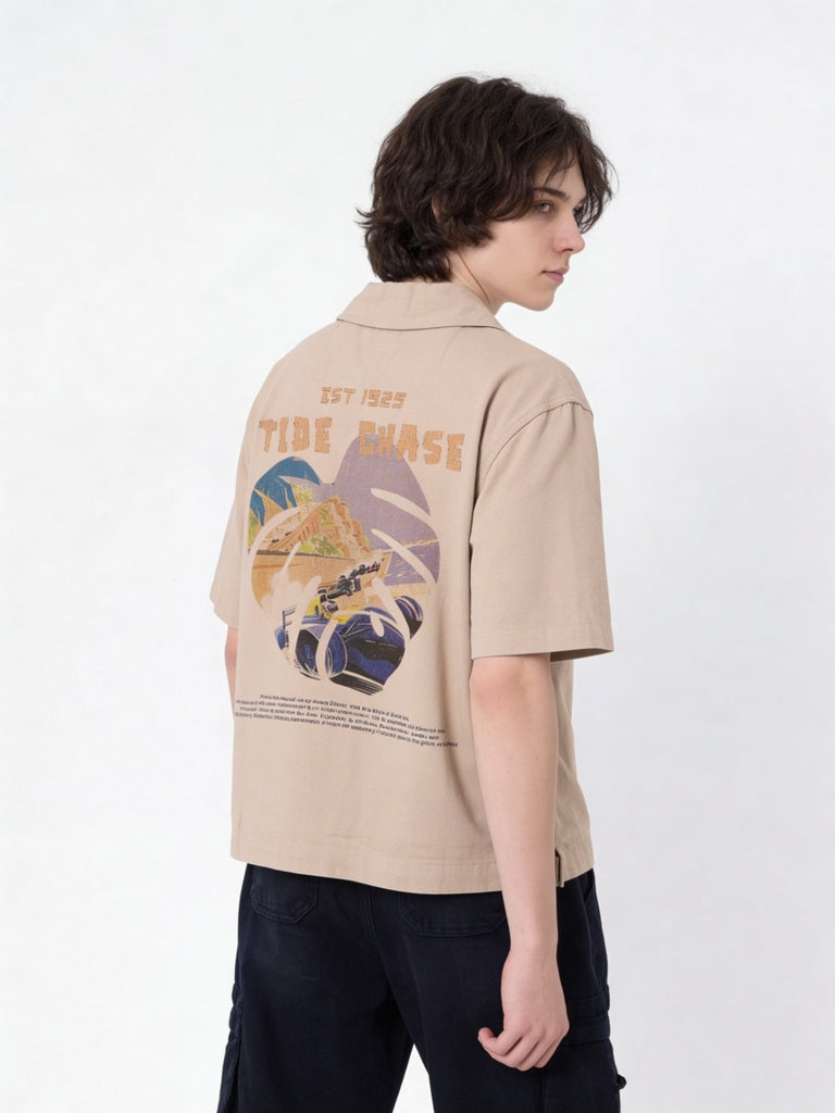 Boys Beige Embroidered Cotton Shirt