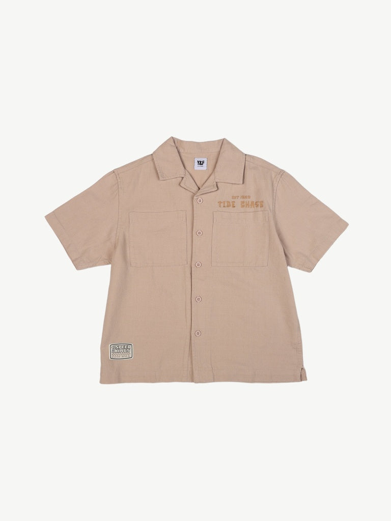 Boys Beige Embroidered Cotton Shirt