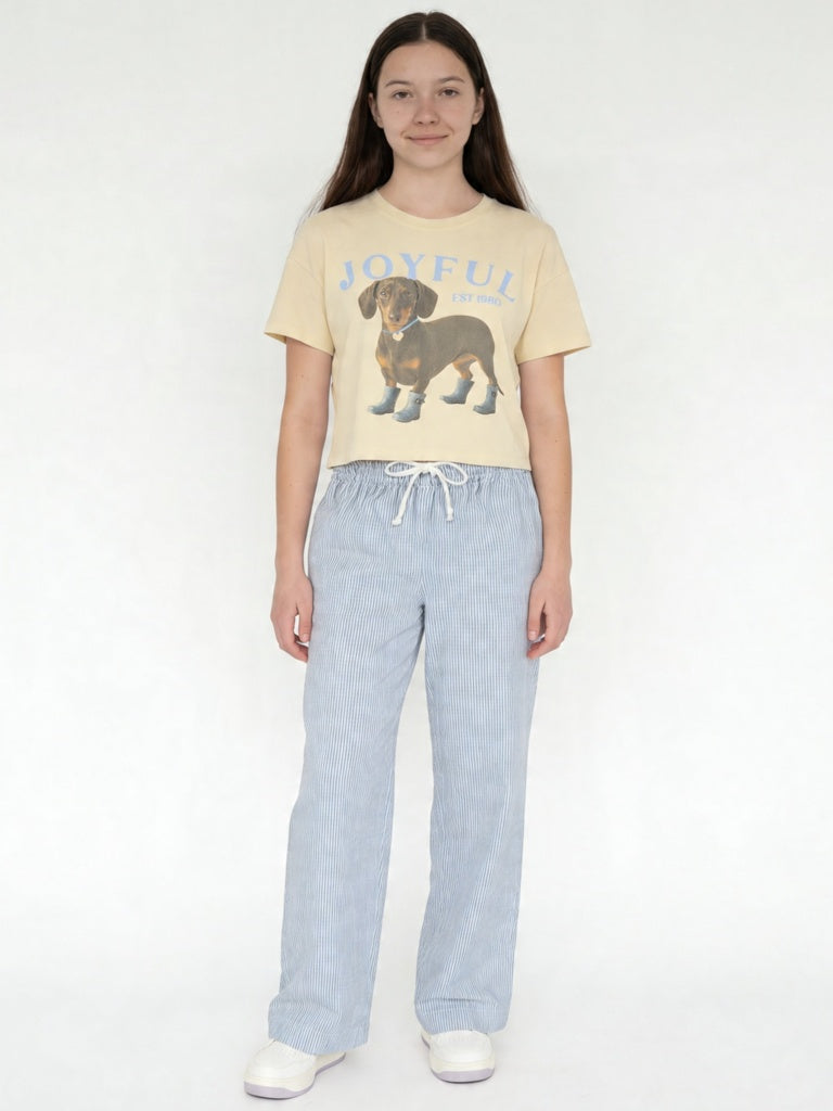 Girls Yellow Printed Cotton T-Shirt