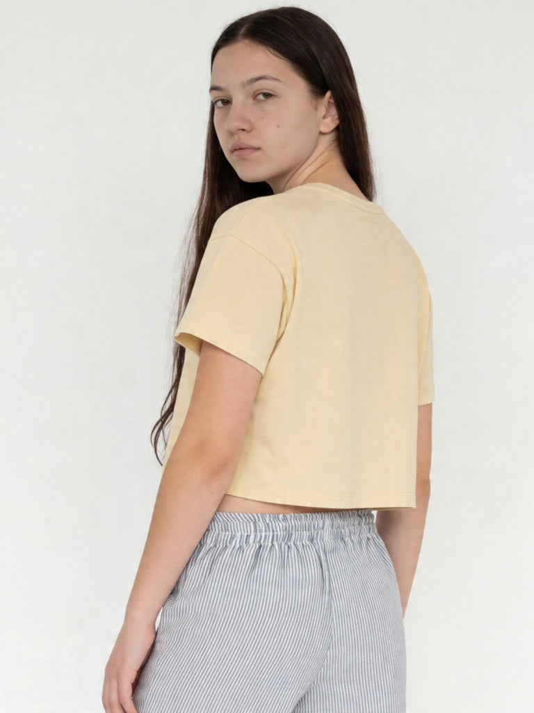Girls Yellow Printed Cotton T-Shirt