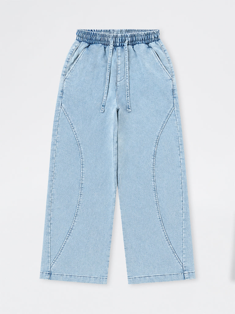 Girls Light Blue High-Rise Relaxed-Fit Jeans