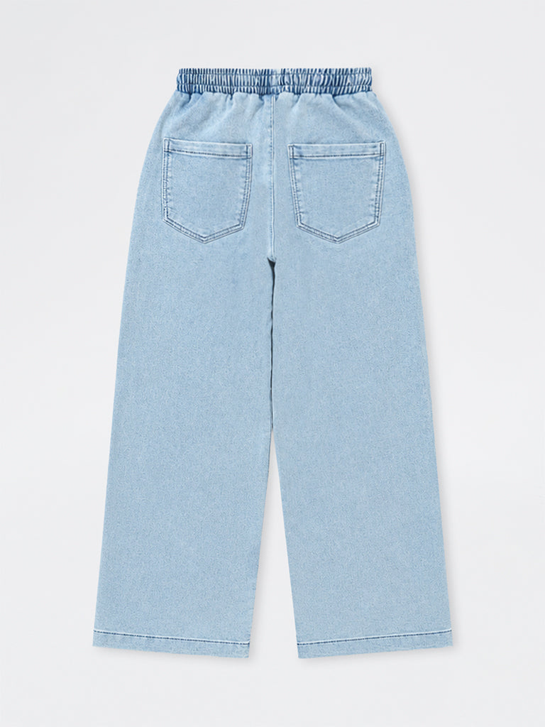 Girls Light Blue High-Rise Relaxed-Fit Jeans