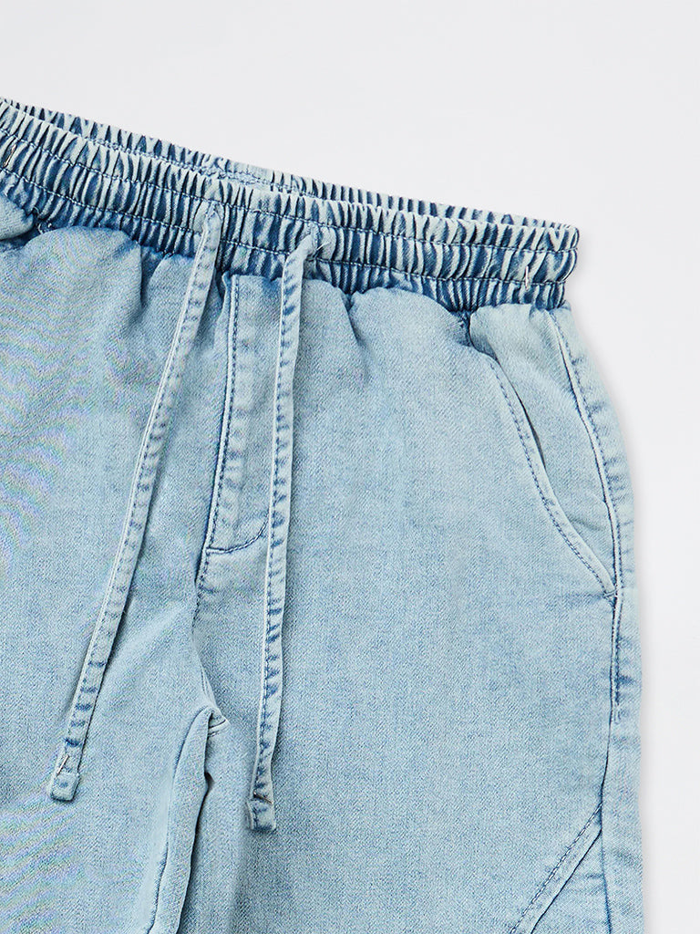 Girls Light Blue High-Rise Relaxed-Fit Jeans