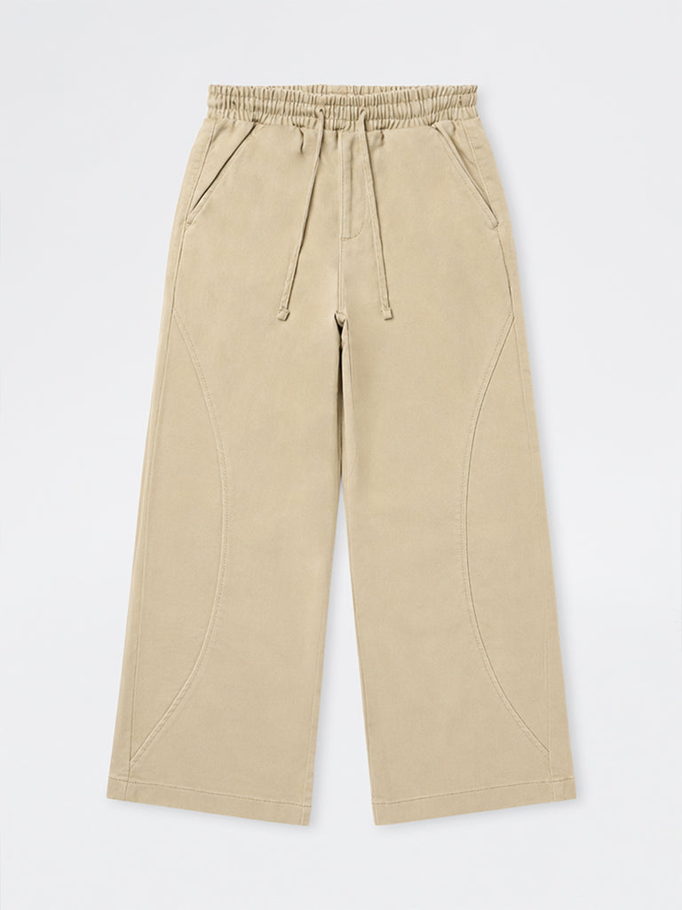 Girls Beige High-Rise Relaxed-Fit Jeans