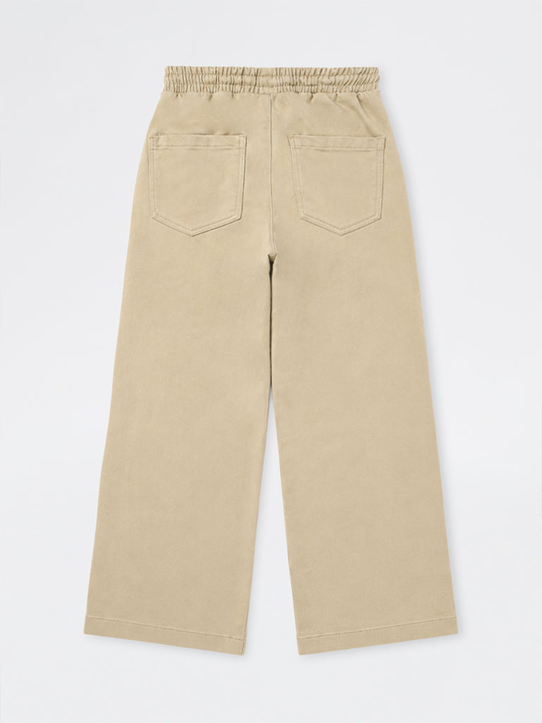 Girls Beige High-Rise Relaxed-Fit Jeans
