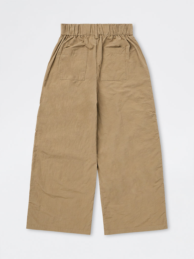 Girls Taupe Solid High-Rise Trousers