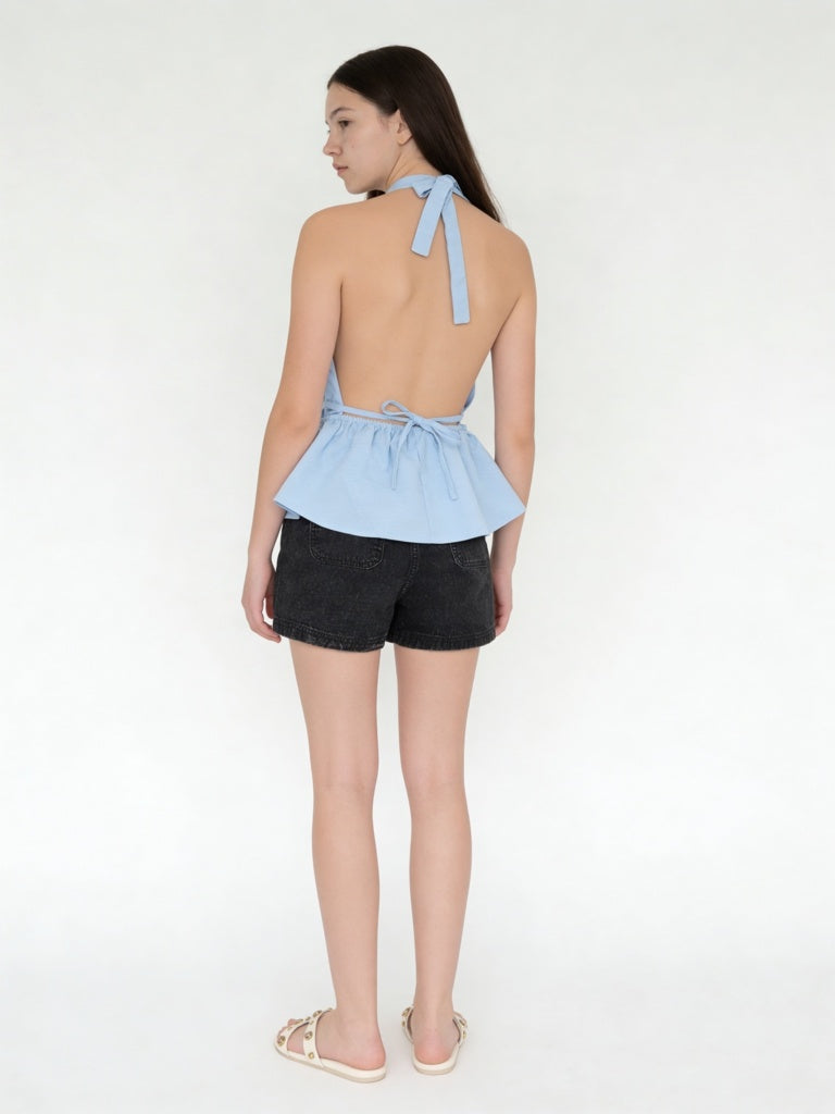 Girls Blue Halter-Neck Top