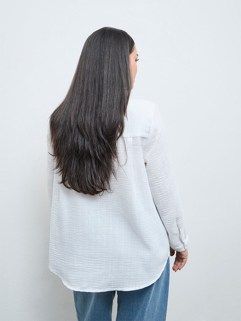 Gia White Floral Embroidered Shirt