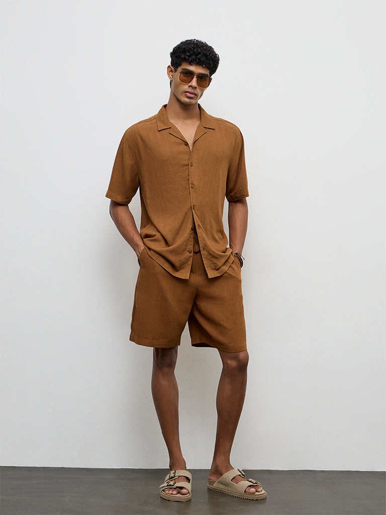 ETA Light Brown Relaxed-Fit Mid-Rise Shorts