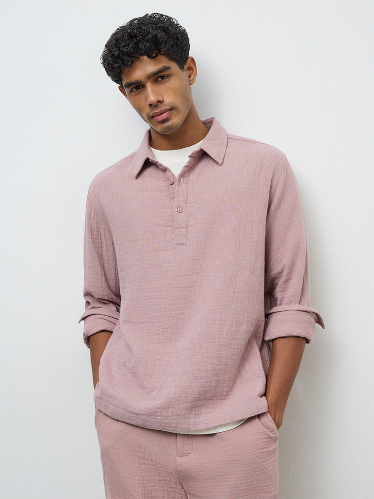 ETA Dusty Pink Textured Relaxed-Fit Cotton Shirt