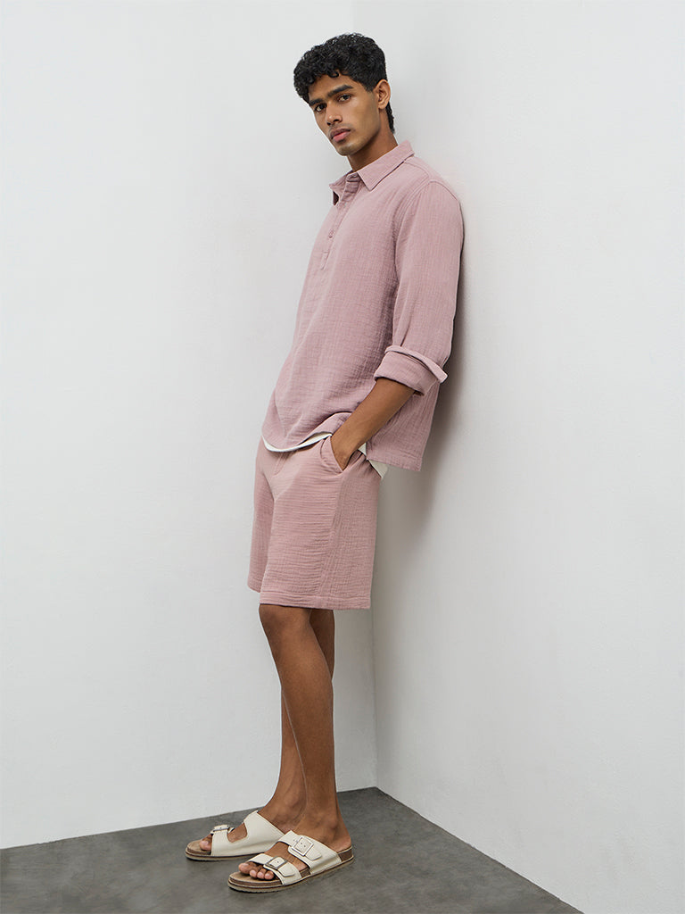 ETA Dusty Pink Textured Relaxed-Fit Cotton Shirt