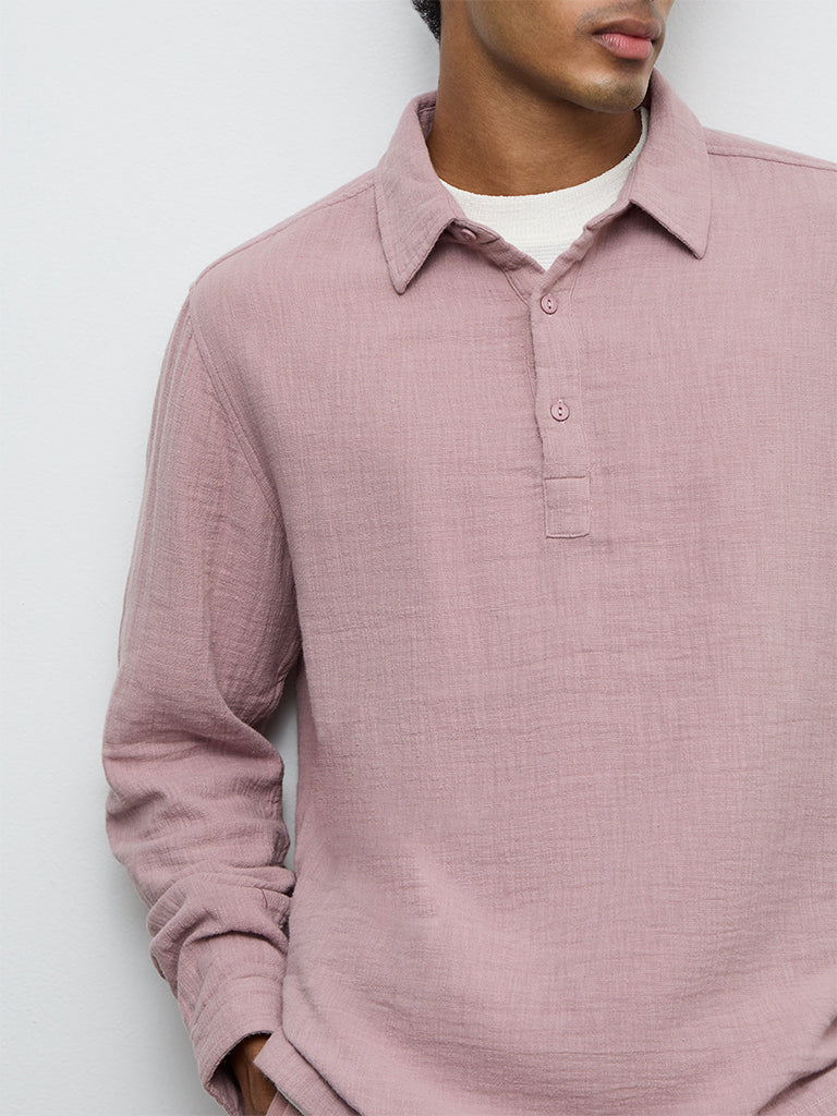 ETA Dusty Pink Textured Relaxed-Fit Cotton Shirt