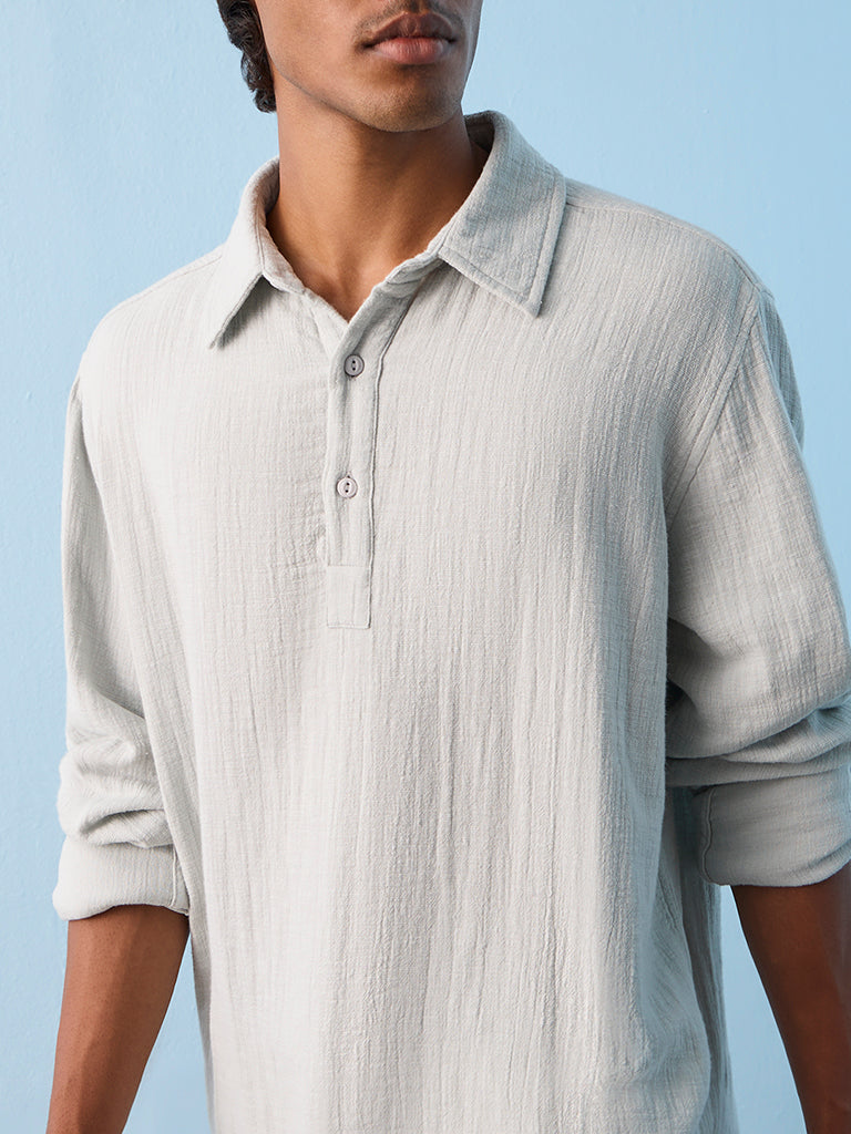 ETA Light Blue Crinkle Textured Relaxed-Fit Cotton Shirt