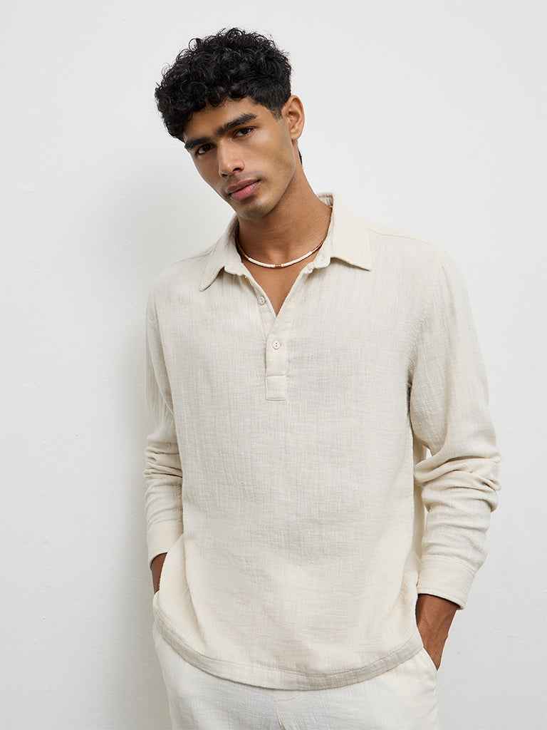 ETA Off-White Textured Relaxed-Fit Cotton Shirt