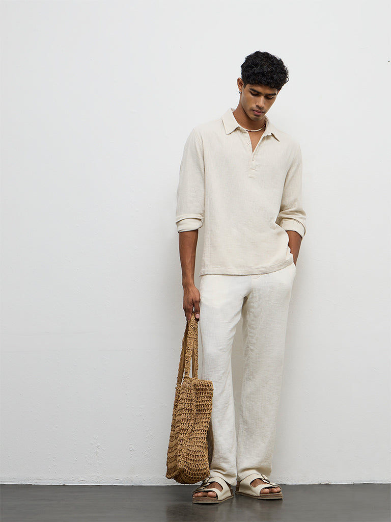 ETA Off-White Textured Relaxed-Fit Cotton Shirt