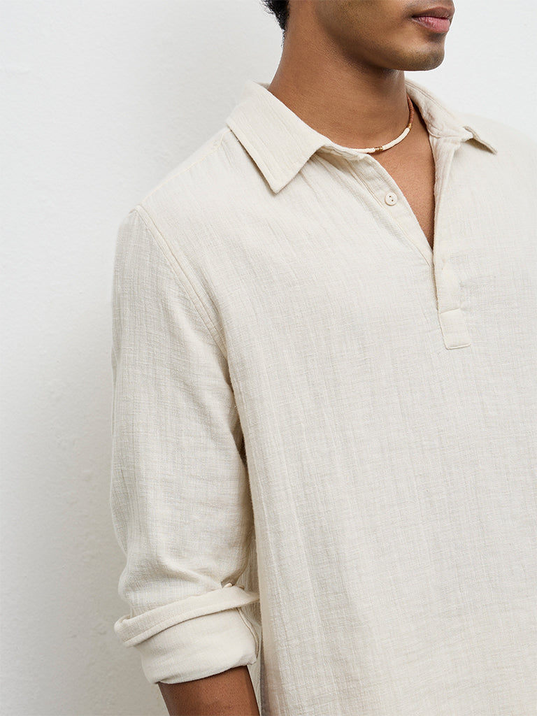 ETA Off-White Textured Relaxed-Fit Cotton Shirt