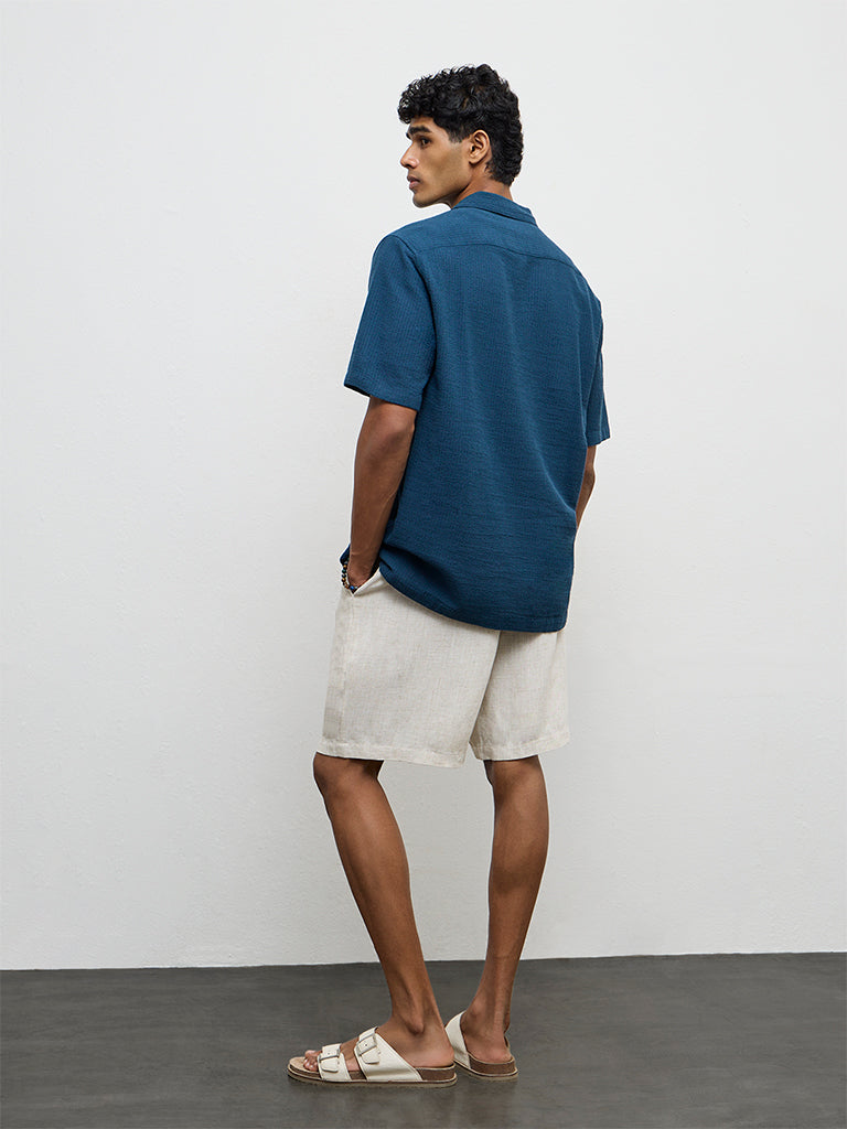 ETA Indigo Textured Relaxed-Fit Cotton Polo T-Shirt