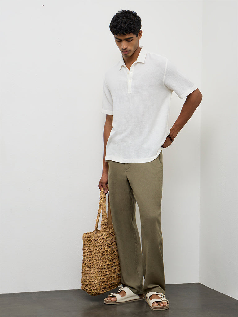 ETA Off-White Stripe-Textured Relaxed-Fit Cotton Polo T-Shirt