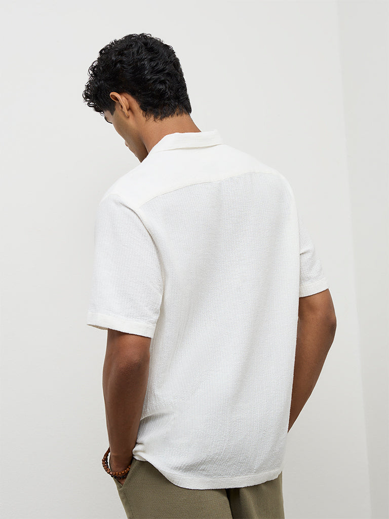ETA Off-White Stripe-Textured Relaxed-Fit Cotton Polo T-Shirt