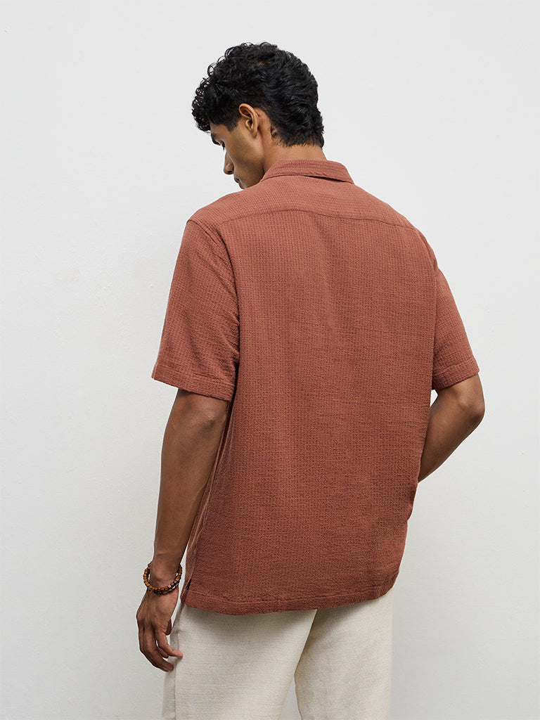 ETA Rust Textured Relaxed-Fit Cotton Polo T-Shirt