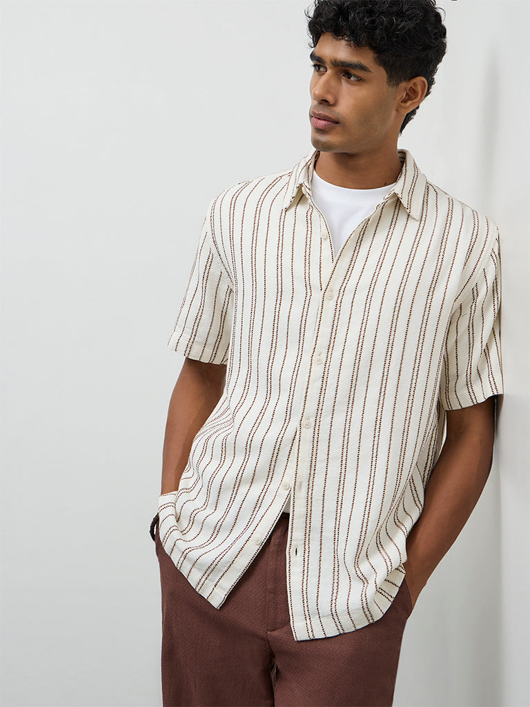 ETA Off-White Striped Relaxed-Fit Cotton Shirt