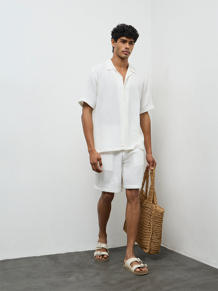 ETA Off-White Crinkle-Textured Relaxed-Fit Cotton Shirt