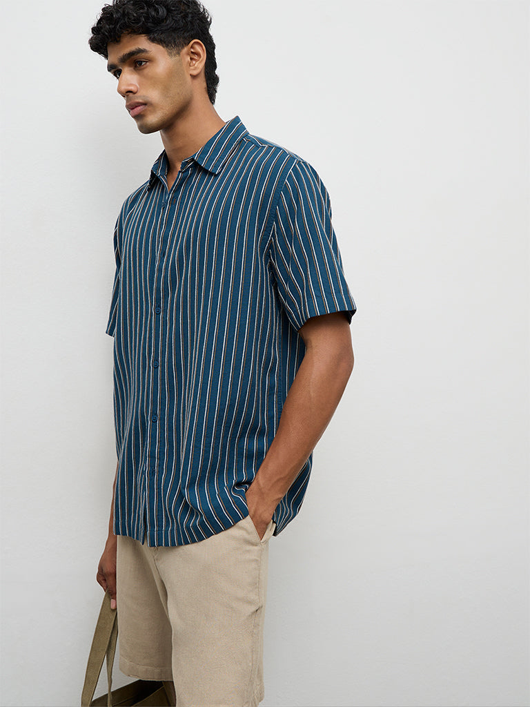 ETA Indigo Striped Relaxed-Fit Cotton Shirt