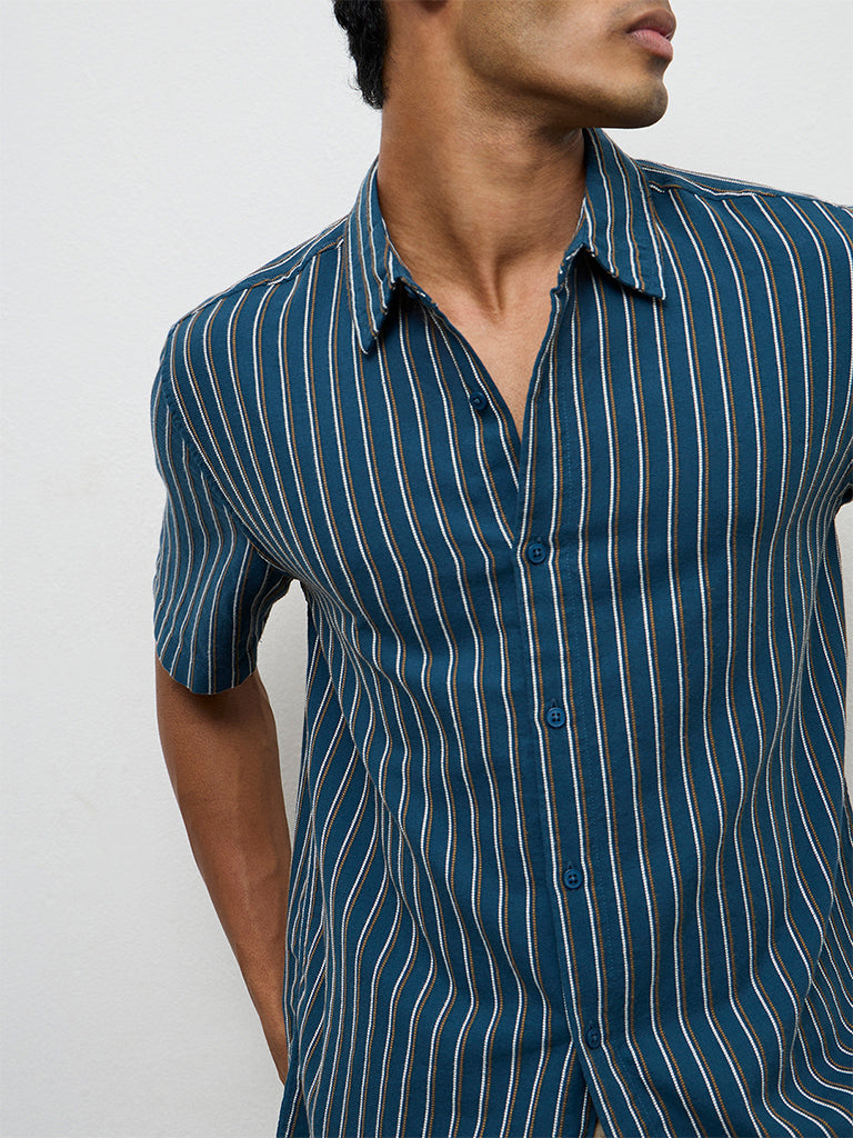 ETA Indigo Striped Relaxed-Fit Cotton Shirt