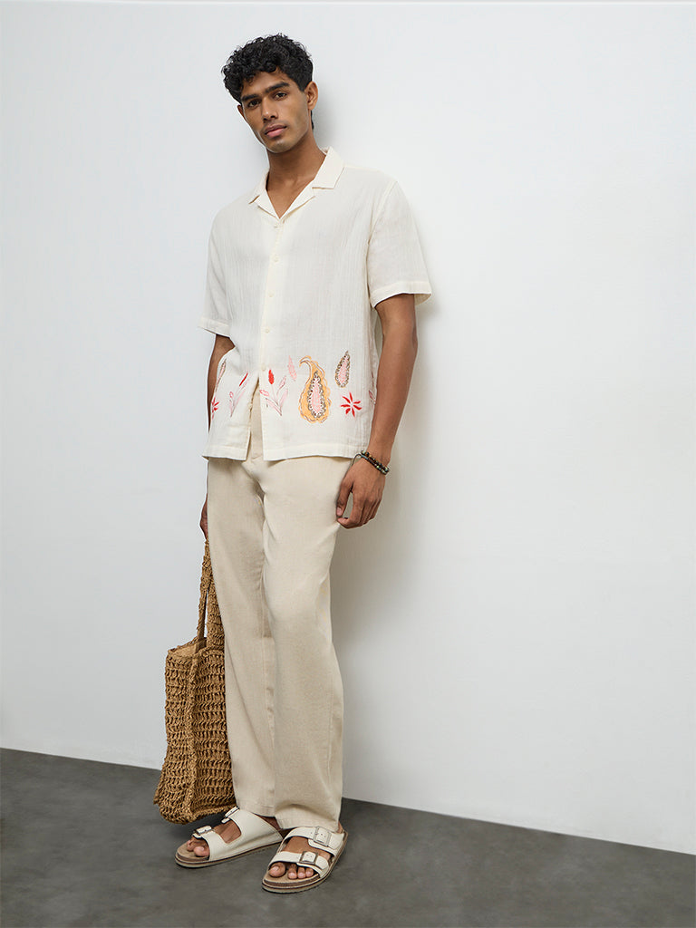 ETA Off-White Botanical Printed Relaxed-Fit Cotton Shirt