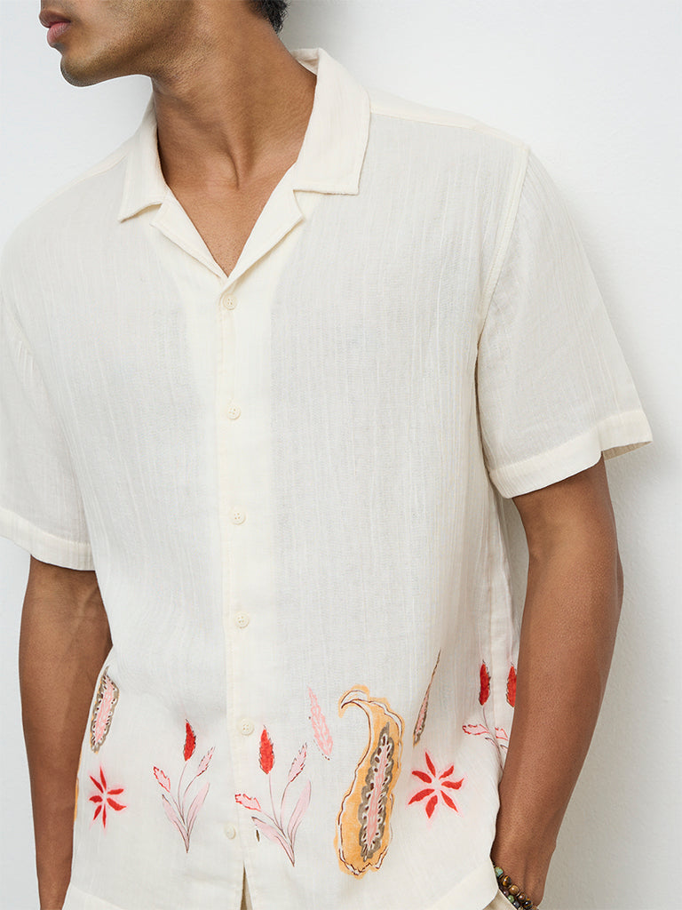 ETA Off-White Botanical Printed Relaxed-Fit Cotton Shirt