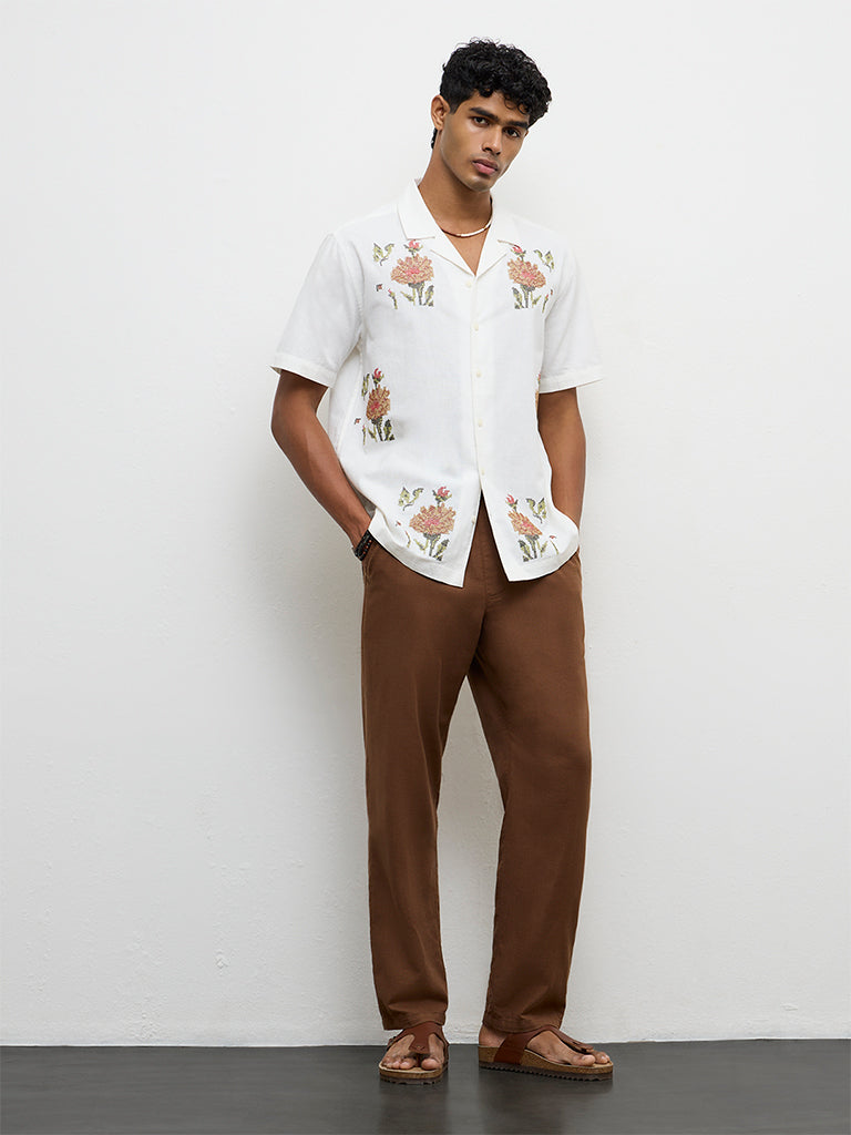 ETA Off-White Embroidered Relaxed-Fit Cotton-Blend Shirt