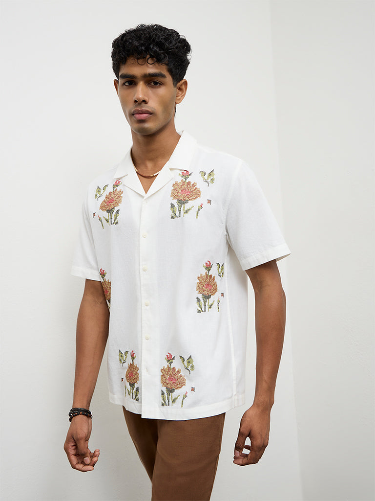 ETA Off-White Embroidered Relaxed-Fit Cotton-Blend Shirt