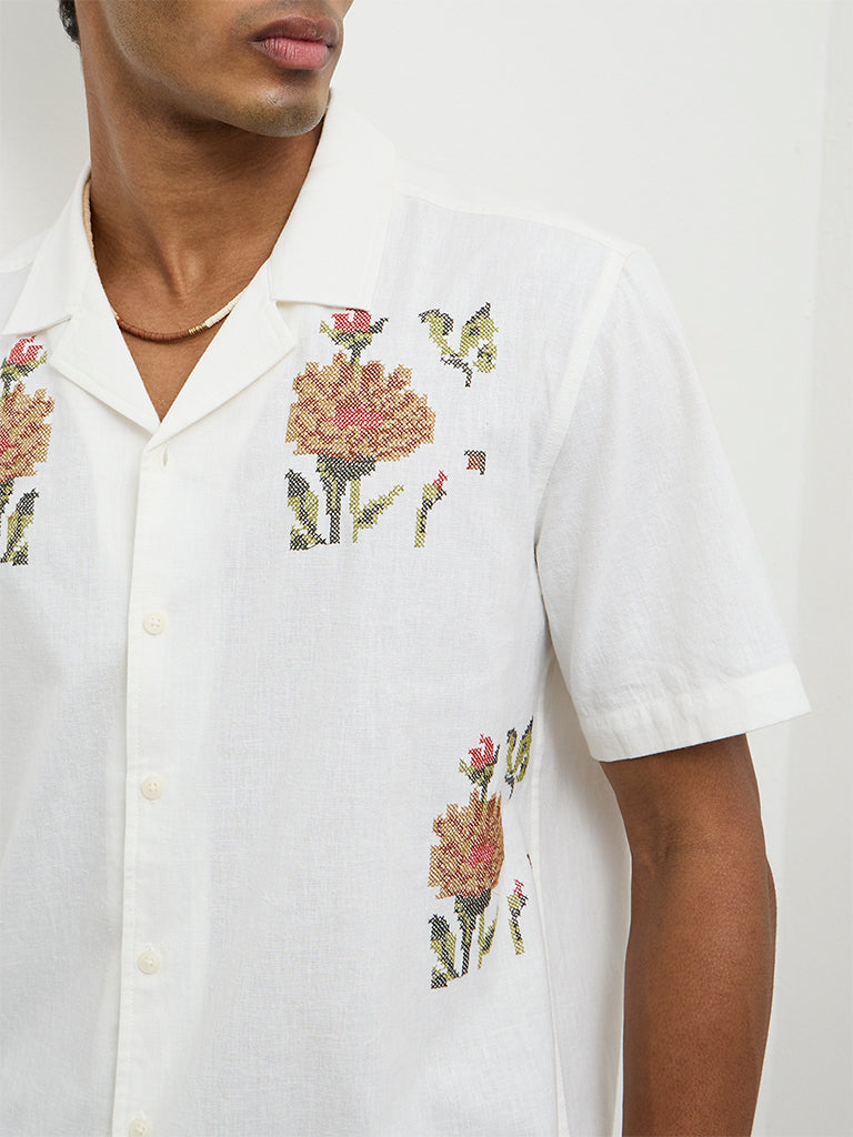 ETA Off-White Embroidered Relaxed-Fit Cotton-Blend Shirt