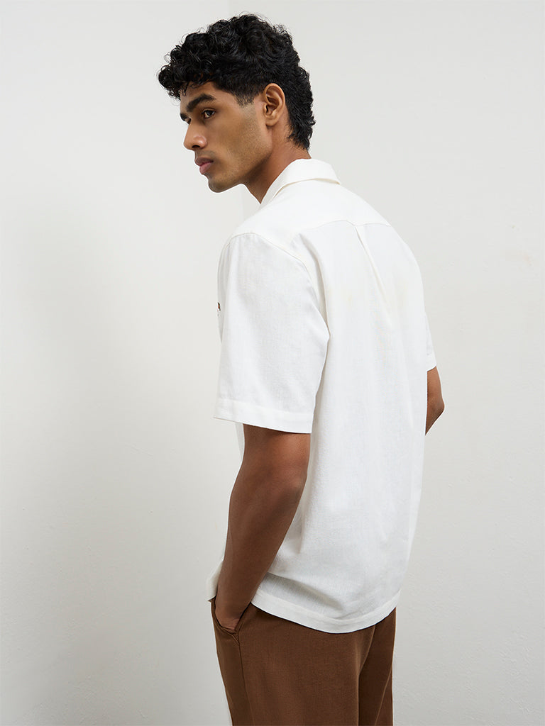 ETA Off-White Embroidered Relaxed-Fit Cotton-Blend Shirt