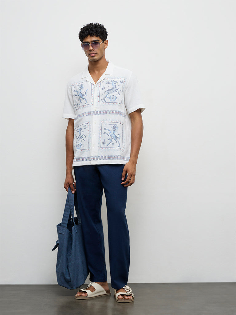 ETA White Embroidered Relaxed-Fit Cotton Shirt