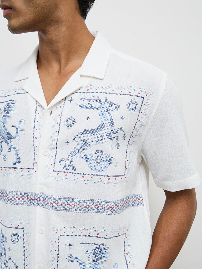 ETA White Embroidered Relaxed-Fit Cotton Shirt
