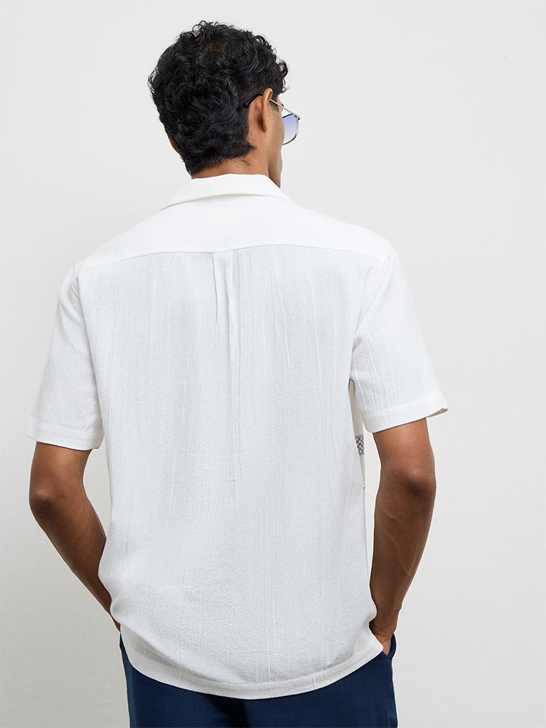 ETA White Embroidered Relaxed-Fit Cotton Shirt