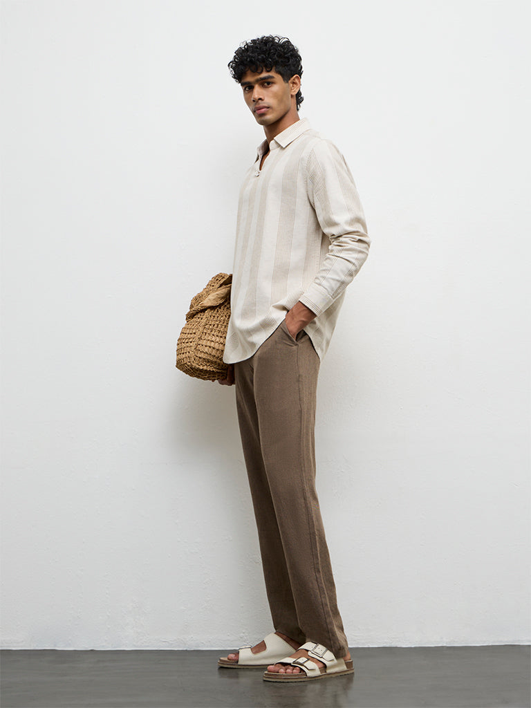 ETA Off-White Striped Relaxed-Fit Cotton-Blend Shirt
