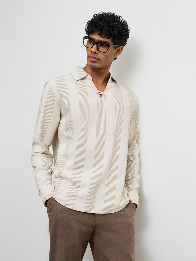ETA Off-White Striped Relaxed-Fit Cotton-Blend Shirt