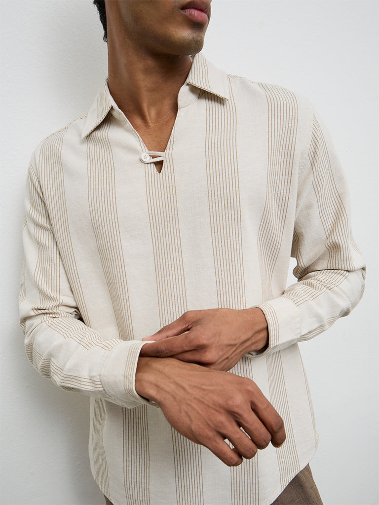 ETA Off-White Striped Relaxed-Fit Cotton-Blend Shirt