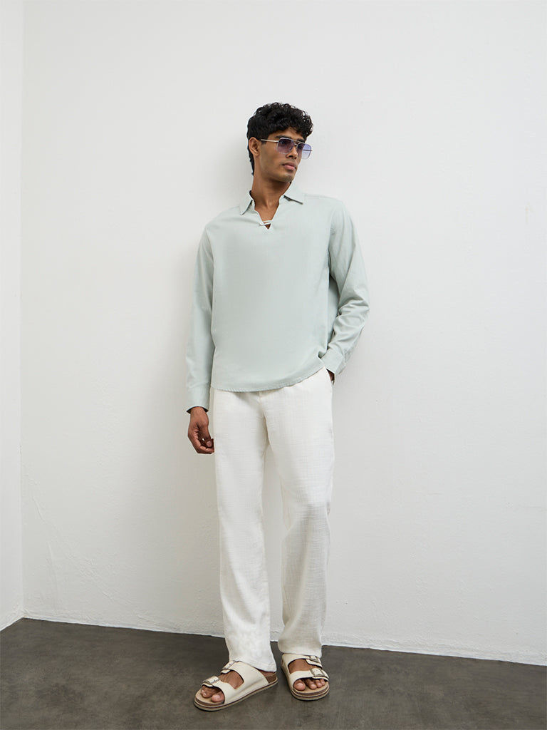 ETA Light Teal Relaxed-Fit Cotton-Blend Shirt