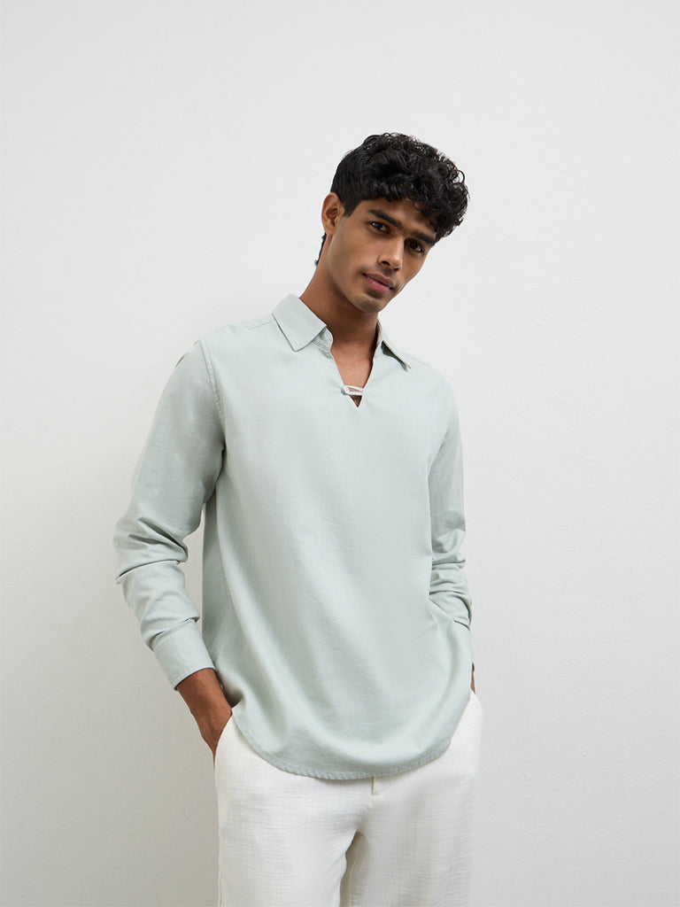 ETA Light Teal Relaxed-Fit Cotton-Blend Shirt