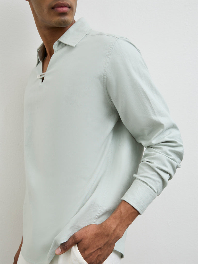 ETA Light Teal Relaxed-Fit Cotton-Blend Shirt