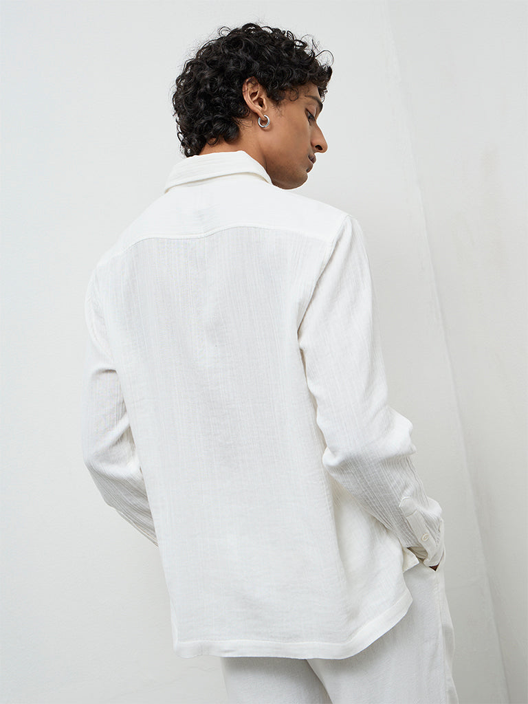 ETA Off-White Floral Embroidered Relaxed-Fit Cotton Shirt