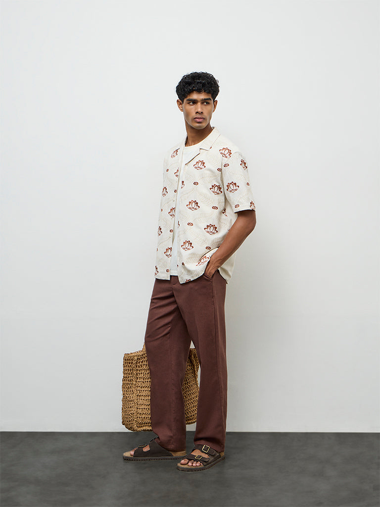 ETA Off-White Floral Embroidered Relaxed-Fit Cotton Shirt